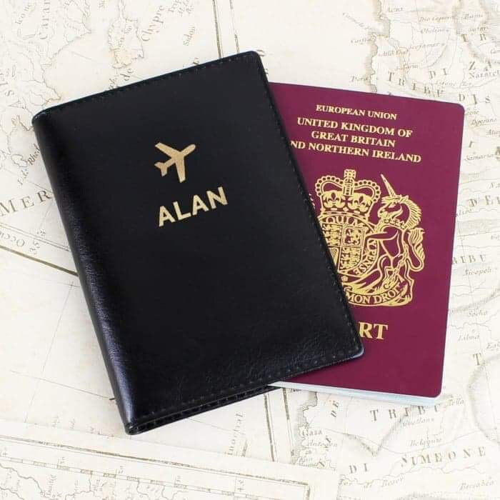 Personalised Gold Name Black Passport Holder - Myhappymoments.co.uk