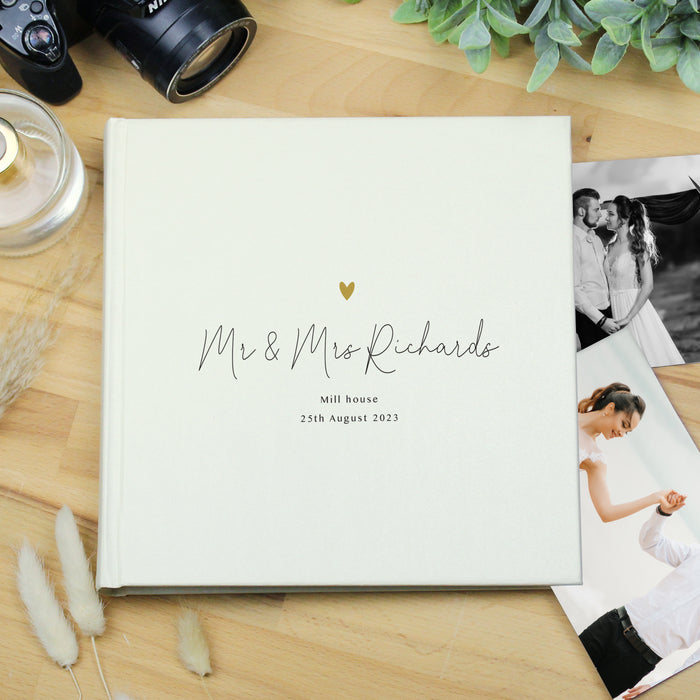 Personalised Gold Heart Couples Wedding Square Photo Album 