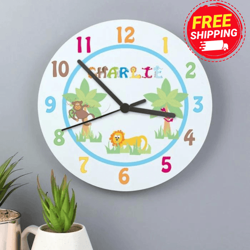 Personalised Animal Alphabet Boys Wooden Clock - Nursery