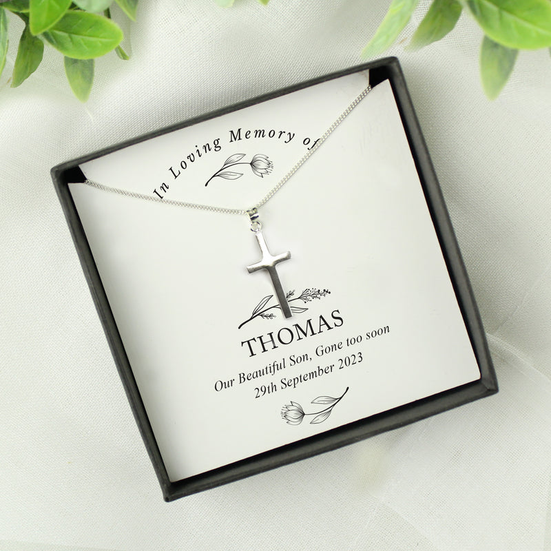 Personalised In Loving Memory Memorial Cross Sentiment Necklace and Box