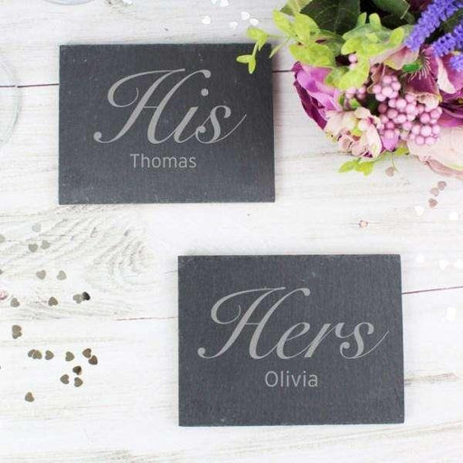 Personalised His and Hers Slate Coaster Set - Myhappymoments.co.uk