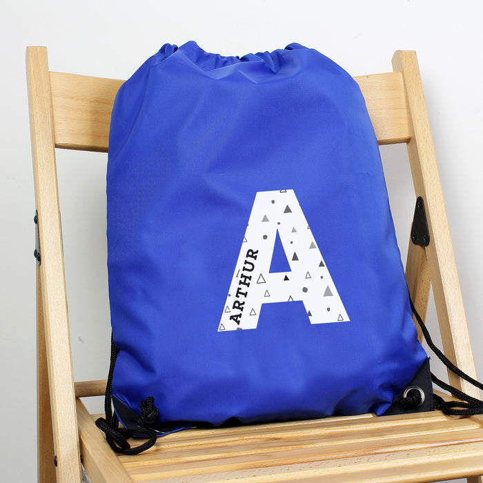 Personalised Initial Blue Kit Drawstring Bag