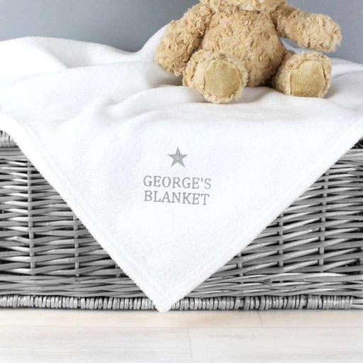 Personalised Silver Star White Baby Blanket - Myhappymoments.co.uk