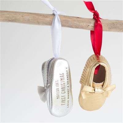 Personalised Baby’s First Christmas Bootie Tree Decoration - Myhappymoments.co.uk