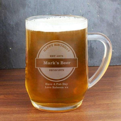 Personalised Established Beer Label Tankard Glass - Myhappymoments.co.uk