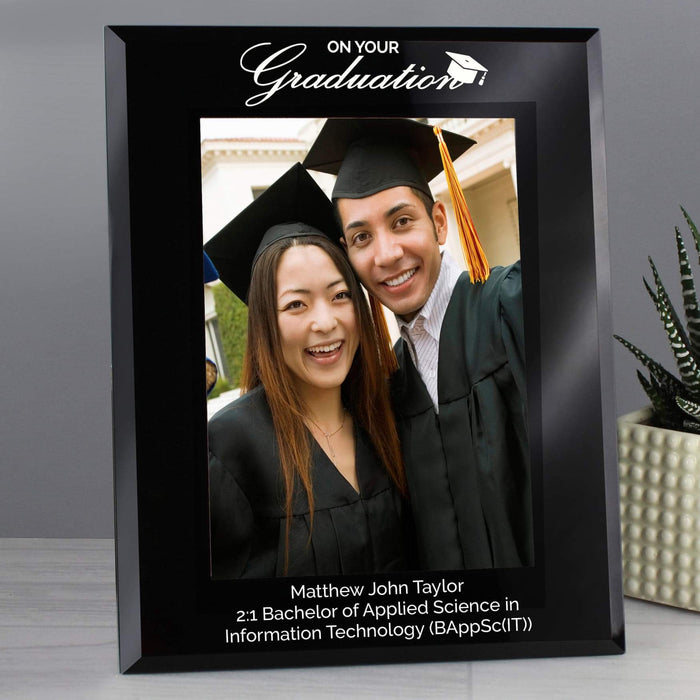 Personalised Graduation Black Glass 7x5 Photo Frame from Pukkagifts.uk