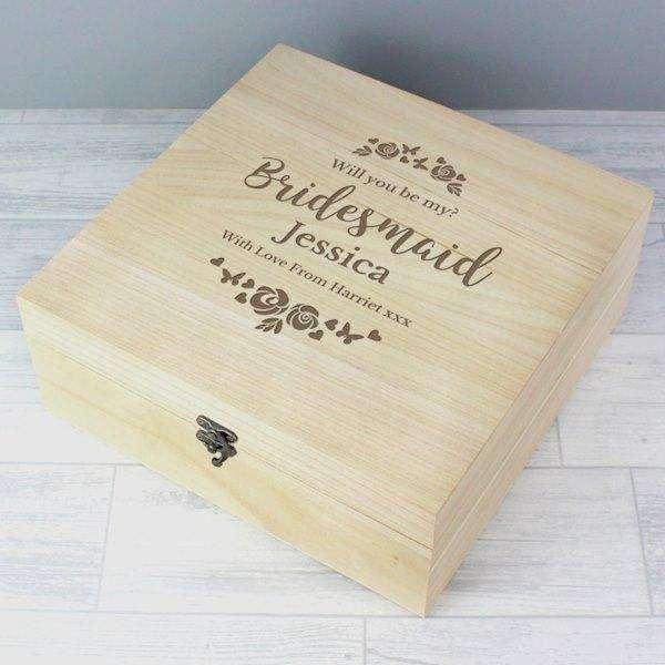 Personalised Floral Watercolour Bridesmaid Large Wooden Keepsake Box - Myhappymoments.co.uk