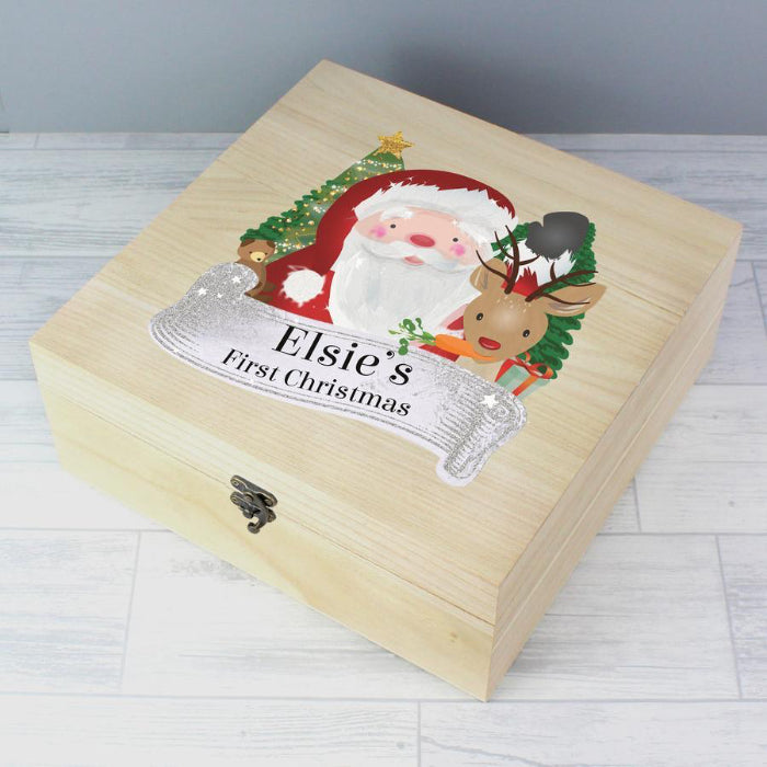 Personalised Colourful Santa Wooden Christmas Eve Box