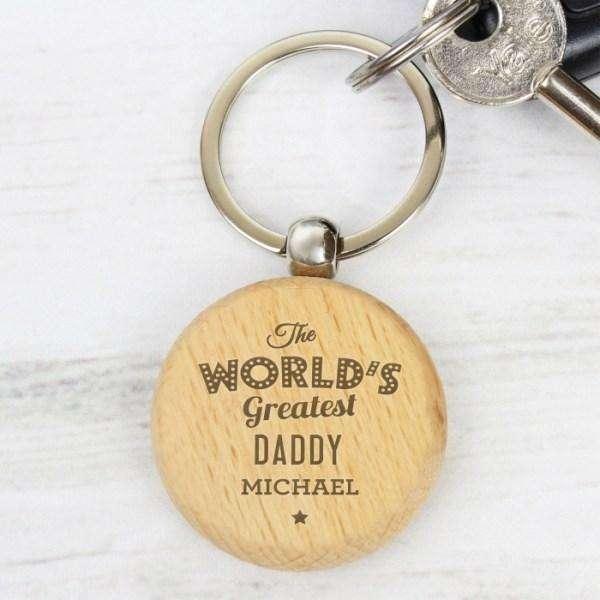 Personalised 'The World's Greatest' Wooden Keyring - Myhappymoments.co.uk