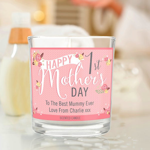 Personalised Floral Bouquet 1st Mothers Day Scented Jar Candle - Myhappymoments.co.uk