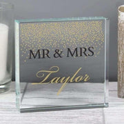 Personalised Gold Confetti Large Crystal Token - Presented In A Black Gift Box - Myhappymoments.co.uk