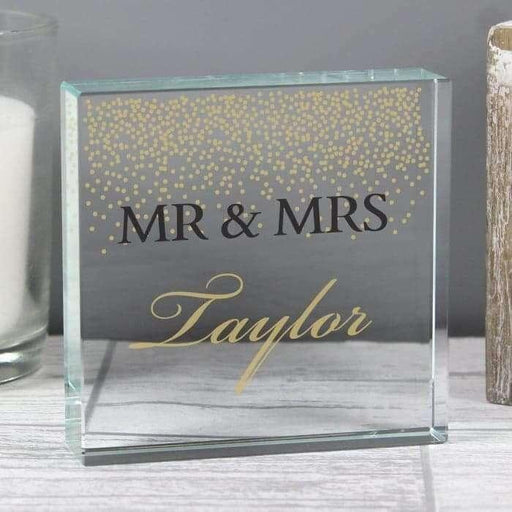 Personalised Gold Confetti Large Crystal Token - Presented In A Black Gift Box - Myhappymoments.co.uk