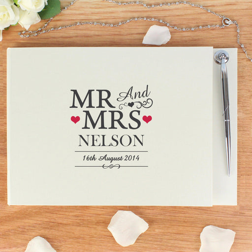 Personalised Mr & Mrs Wedding Hardback Guest Book & Pen - Myhappymoments.co.uk