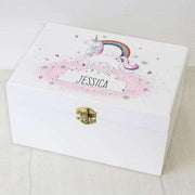 Personalised Unicorn White Wooden Keepsake Box - Myhappymoments.co.uk