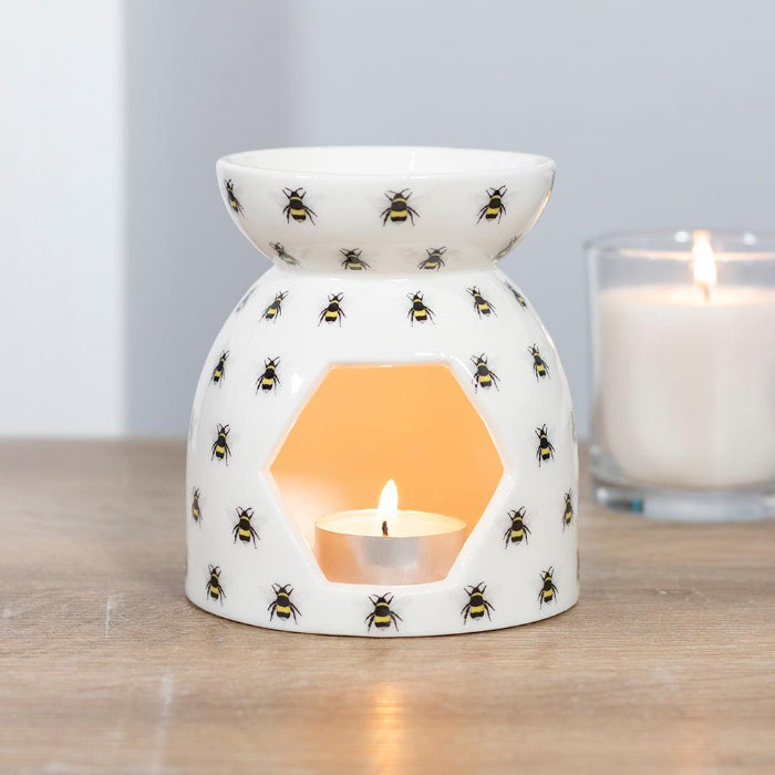 Cheerful All-Over Bee Print White Oil Burner