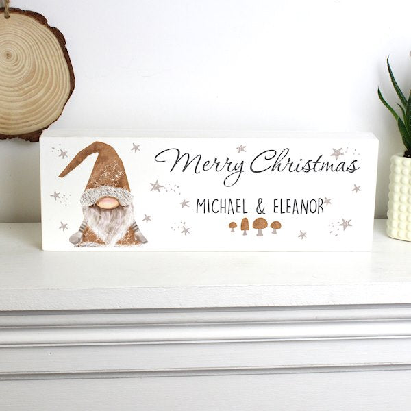 Personalised Scandinavian Christmas Gnome Mantel Wooden Block Sign - Myhappymoments.co.uk