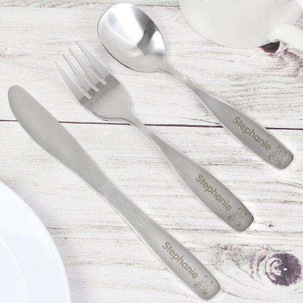 Personalised 3 Piece Teddy Bear Children's Cutlery Set - Myhappymoments.co.uk