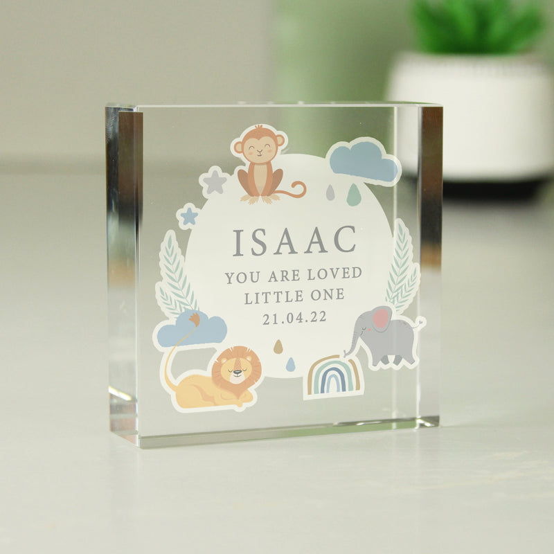 Personalised Safari Animals New Baby Glass Block