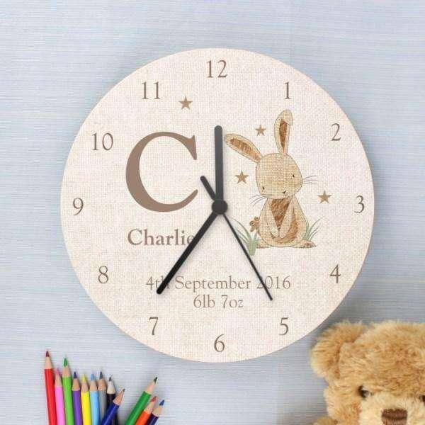 Childrens Personalised Bunny Rabbit Wooden Clock