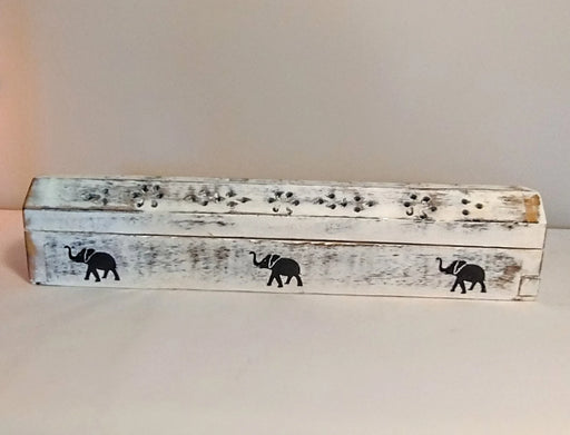 White Washed Elephant Incense Holder - Smoke Box