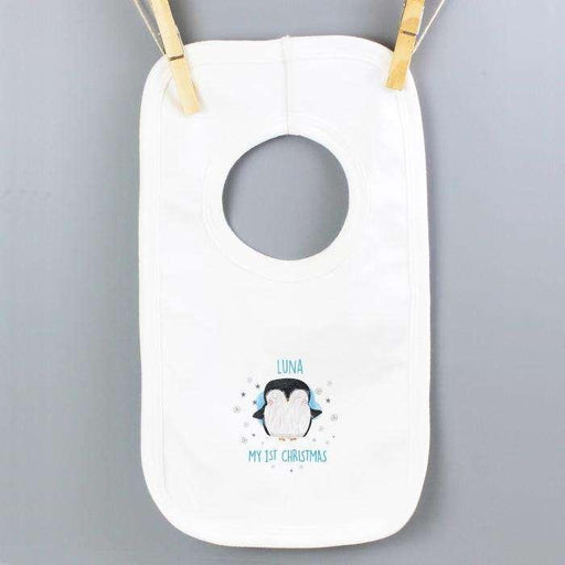 Personalised 1st Christmas Baby Bib - Penguin Design - Myhappymoments.co.uk