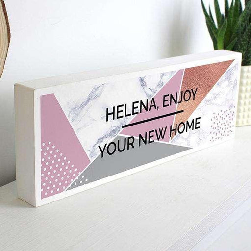 Personalised Geometric Wooden Block Sign - Myhappymoments.co.uk