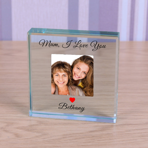 Personalised Mum I Love You Photo Glass Block