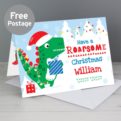 Personalised Dinosaur 'Have a Roarsome Christmas' Card