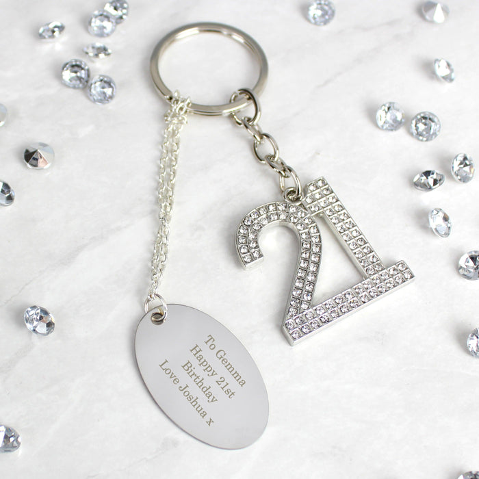 Personalised Free Text Diamante 21st Birthday Keyring