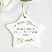 Personalised Christmas Holly Ceramic Star Decoration