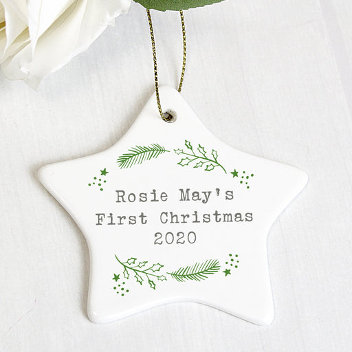 Personalised Christmas Holly Ceramic Star Decoration