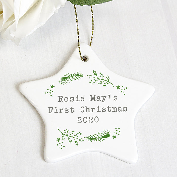 Personalised Christmas Holly Ceramic Star Decoration