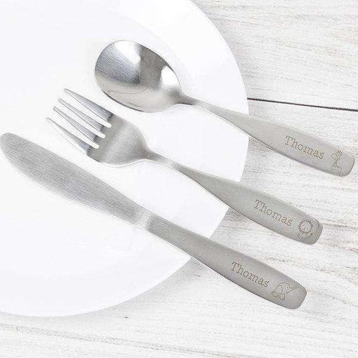 Personalised 3 Piece Hessian Friends Childrens Cutlery Set - Myhappymoments.co.uk