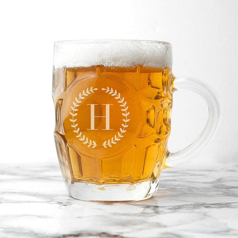 Personalised Wreath Mongorammed Dimpled Beer Glass