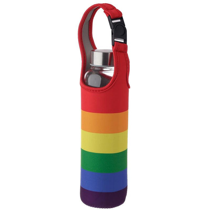 Somewhere Rainbow Reusable Glass Water Bottle with Protective Neoprene Sleeve with Strap