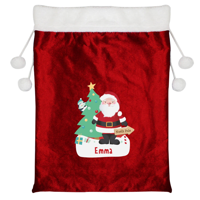 Personalised Santa Luxury Pom Pom Red Sack