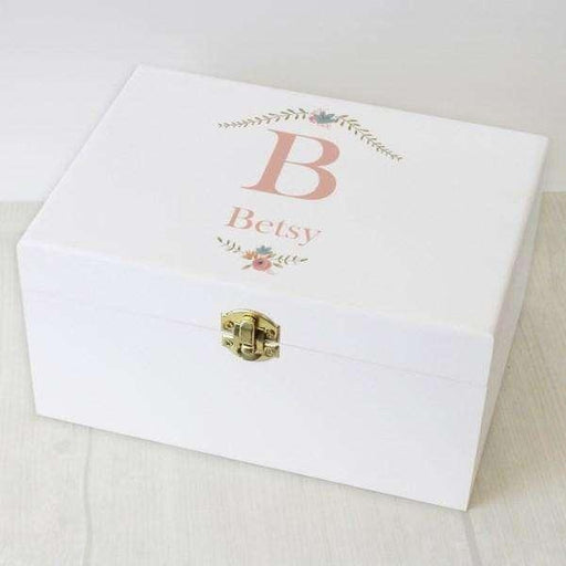 Personalised Floral Bouquet White Wooden Keepsake Box - Myhappymoments.co.uk