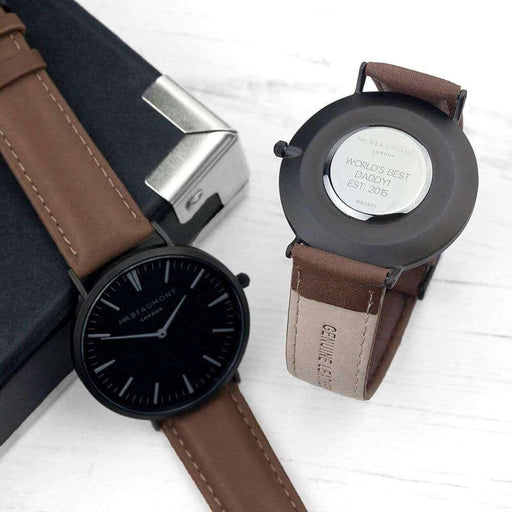 Personalised Modern-Vintage Men’s Mr Beaumont Watch With Black Face in Brown - Myhappymoments.co.uk