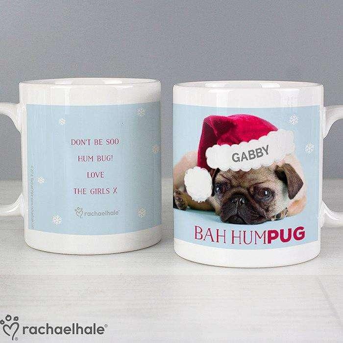 Personalised Rachael Hale Christmas Bah Hum Pug Mug - Myhappymoments.co.uk