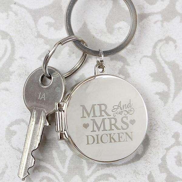 Personalised Mr and Mrs Photo Locket Keyring - Myhappymoments.co.uk