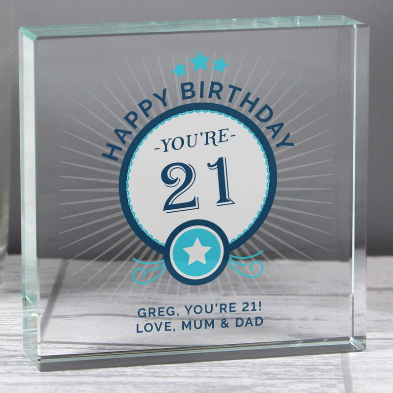 Personalised Birthday Age Crystal Glass Block
