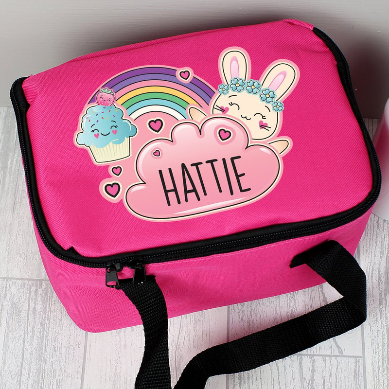 Personalised Cute Bunny Pink Lunch Bag