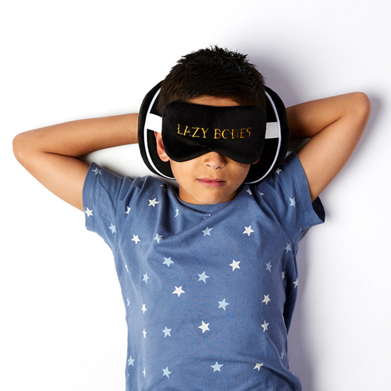 Relaxeazzz Lazy Bones Skull Round Plush Travel Pillow & Eye Mask