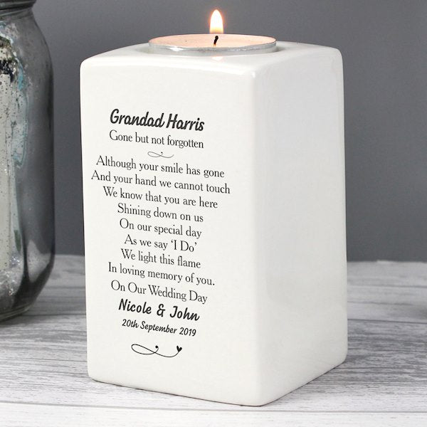 Personalised In Loving Memory On Our Wedding Day Dove Ceramic Tea Light Candle Holder from Pukkagifts.uk
