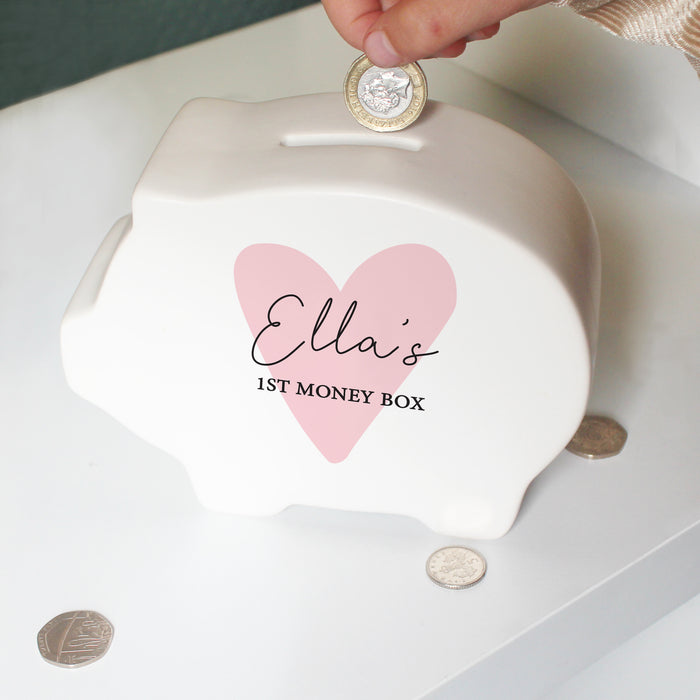 Personalised Pink Heart Piggy Bank