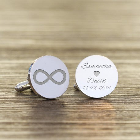 Personalised Groom Cufflinks - Infinity, Names & Date