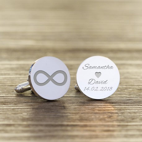 Personalised Infinity Names and Date Cufflinks - Myhappymoments.co.uk
