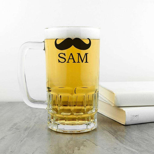 Personalised Moustache Glass Tankard - Myhappymoments.co.uk