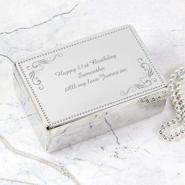Personalised Swirl Rectangular Jewellery Box