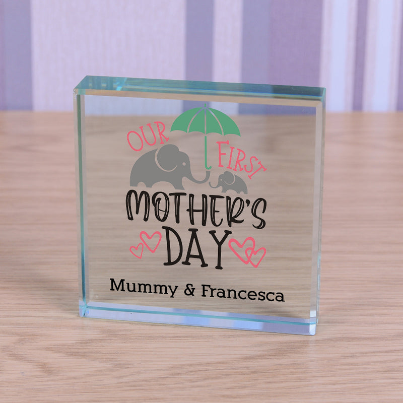 Personalised Our First Mother’s Day Glass Block
